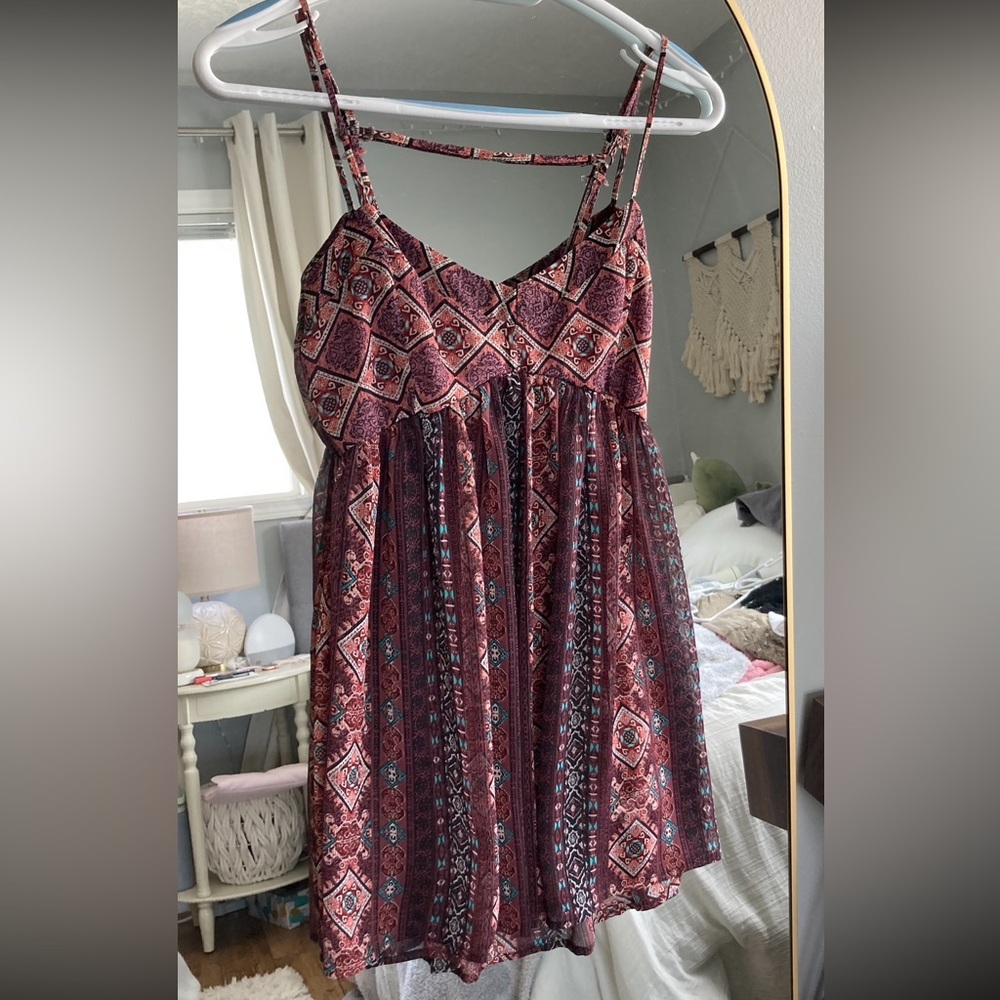 Maurices Red and Pink Patterned Dress